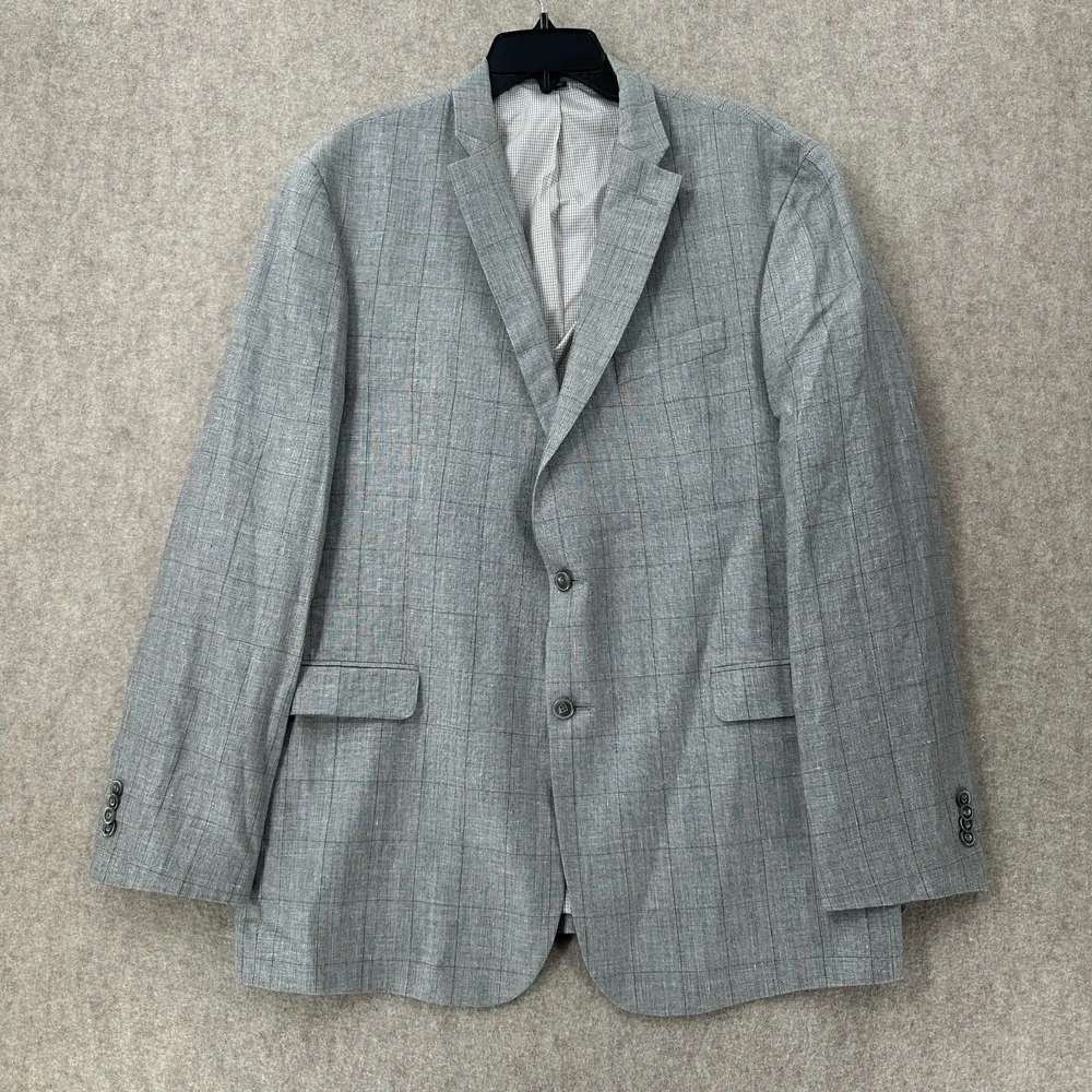 Jos. A. Bank Mens Sports Coat Linen‎ Wool Blazer Jacket Size 44L Grey Windowpane